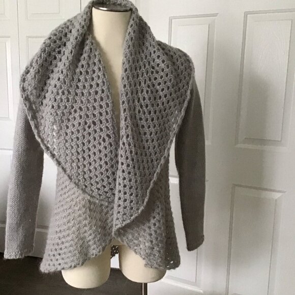 Elsamanda Italy Drape Open Front Cardigan Sweater Size Large Grey Mohair Wool - Picture 1 of 7